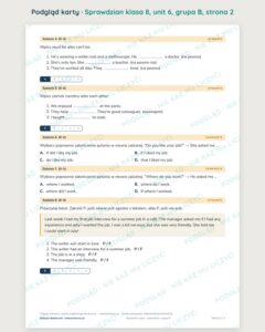 Sprawdzian angielski klasa 8 unit 6: praca — grupy B–E — podgląd karty, strona 2