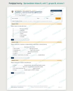 Sprawdzian angielski klasa 8 unit 7: powtórka przed egzaminem — B–E — podgląd karty, strona 1