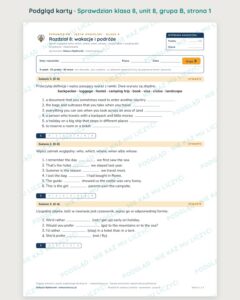 Sprawdzian angielski klasa 8 unit 8: wakacje i podróże — grupy B–E — podgląd karty, strona 1
