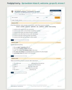 Sprawdzian angielski klasa 8 welcome: powtórka na start — grupy B–E — podgląd karty, strona 1