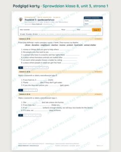 Sprawdziany z angielskiego klasa 8 — 9 rozdziałów, grupy A–E PDF — podgląd karty, strona 1