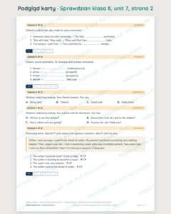 Sprawdziany z angielskiego klasa 8 — 9 rozdziałów, grupy A–E PDF — podgląd karty, strona 2