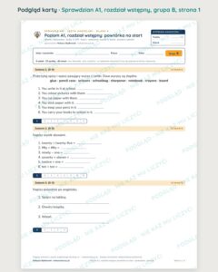 Sprawdzian angielski klasa 4 A1 rozdział wstępny — grupy B–E — podgląd karty, strona 1