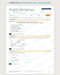 Sprawdzian angielski klasa 4 A1 unit 1: rodzina i znajomi — grupy B–E — podgląd karty, strona 1