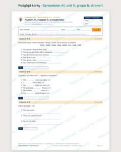 Sprawdzian angielski klasa 4 A1 unit 5: umiejętności — grupy B–E — podgląd karty, strona 1