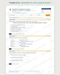 Sprawdzian angielski klasa 4 A1 unit 6: mój dzień — grupy B–E — podgląd karty, strona 1