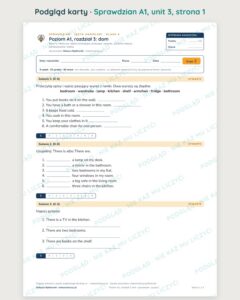 Sprawdziany z angielskiego klasa 4, poziom A1 — 9 rozdziałów, A–E PDF — podgląd karty, strona 1