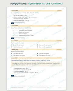Sprawdziany z angielskiego klasa 4, poziom A1 — 9 rozdziałów, A–E PDF — podgląd karty, strona 2