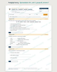 Sprawdzian angielski klasa 5 A1+ unit 1: szkoła i koledzy — grupy B–E — podgląd karty, strona 1