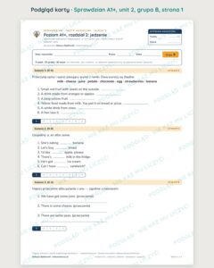 Sprawdzian angielski klasa 5 A1+ unit 2: jedzenie — grupy B–E — podgląd karty, strona 1