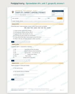 Sprawdzian angielski klasa 5 A1+ unit 7: podróże i transport, B–E — podgląd karty, strona 1