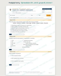 Sprawdzian angielski klasa 5 A1+ unit 8: świętowanie — grupy B–E — podgląd karty, strona 1