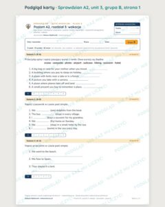 Sprawdzian angielski klasa 6 A2 unit 3: wakacje — grupy B–E — podgląd karty, strona 1