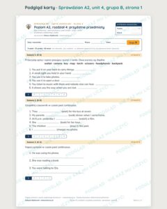 Sprawdzian angielski klasa 6 A2 unit 4: przydatne przedmioty, B–E — podgląd karty, strona 1