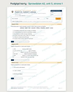 Sprawdziany z angielskiego klasa 6, poziom A2 — 9 rozdziałów, A–E PDF — podgląd karty, strona 1