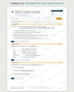 Sprawdzian angielski klasa 7 A2+ unit 4: technologia — grupy B–E — podgląd karty, strona 1