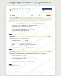 Sprawdzian angielski klasa 7 A2+ unit 6: zdrowie — grupy B–E — podgląd karty, strona 1