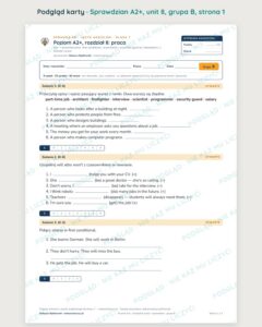 Sprawdzian angielski klasa 7 A2+ unit 8: praca — grupy B–E — podgląd karty, strona 1