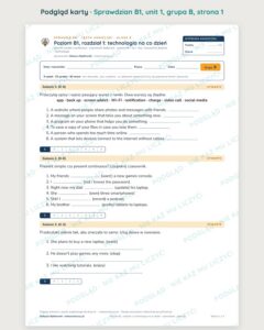 Sprawdzian angielski klasa 8 B1 unit 1: technologia na co dzień, B–E — podgląd karty, strona 1