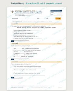 Sprawdzian angielski klasa 8 B1 unit 2: pogoda i żywioły — grupy B–E — podgląd karty, strona 1