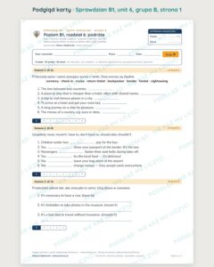 Sprawdzian angielski klasa 8 B1 unit 6: podróże — grupy B–E — podgląd karty, strona 1