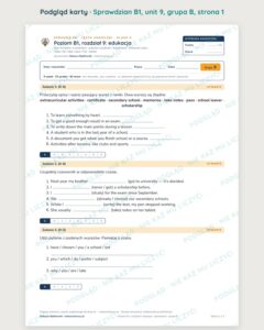 Sprawdzian angielski klasa 8 B1 unit 9: edukacja — grupy B–E — podgląd karty, strona 1