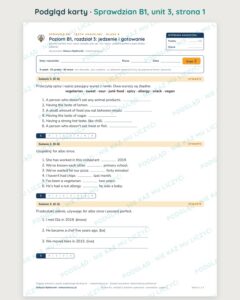 Sprawdziany z angielskiego klasa 8, poziom B1 — 10 rozdziałów, A–E PDF — podgląd karty, strona 1