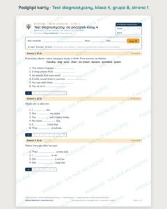 Test diagnostyczny z angielskiego, klasa 4 — grupy B–E PDF — podgląd, strona 1