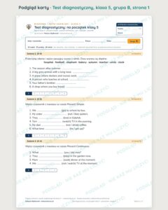 Test diagnostyczny z angielskiego, klasa 5 — grupy B–E PDF — podgląd, strona 1