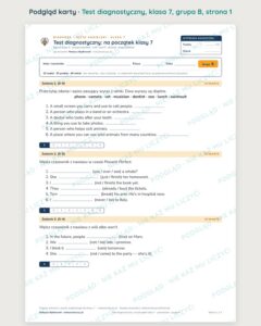 Test diagnostyczny z angielskiego, klasa 7 — grupy B–E PDF — podgląd, strona 1