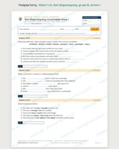 Test diagnostyczny angielski klasa 1 liceum i technikum — B–E — podgląd karty, strona 1