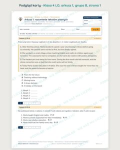 Angielski klasa 4 LO: rozumienie tekstów pisanych — grupy B–E — podgląd karty, strona 1