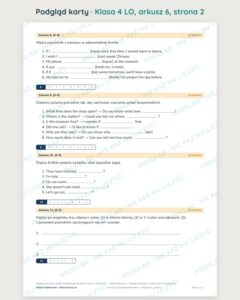 Sprawdziany z angielskiego klasa 4 liceum i technikum — 6 arkuszy A–E — podgląd karty, strona 2