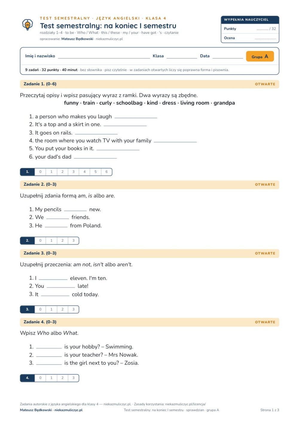 Testy semestralne z angielskiego, klasy 4–8 — grupy A–E PDF — okładka