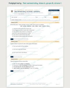 Test semestralny z angielskiego, klasa 6 — grupy B–E PDF — podgląd, strona 1