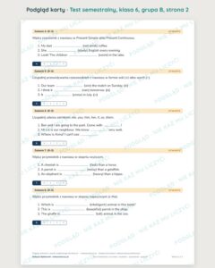 Test semestralny z angielskiego, klasa 6 — grupy B–E PDF — podgląd, strona 2