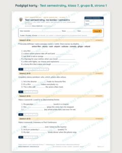 Test semestralny z angielskiego, klasa 7 — grupy B–E PDF — podgląd, strona 1