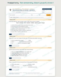 Test semestralny z angielskiego, klasa 8 — grupy B–E PDF — podgląd, strona 1