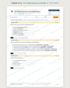 Test diagnostyczny z polskiego, klasa 1 liceum i technikum — B–E — podgląd, strona 1