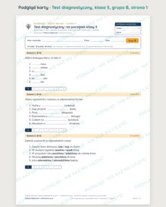 Test diagnostyczny z polskiego, klasa 5 — grupy B–E PDF — podgląd, strona 1
