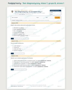 Test diagnostyczny z polskiego, klasa 7 — grupy B–E PDF — podgląd, strona 1