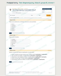 Test diagnostyczny z polskiego, klasa 8 — grupy B–E PDF — podgląd, strona 1