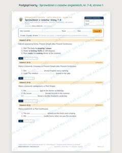 Sprawdzian z czasów angielskich, klasy 7–8 — grupy B–E PDF — podgląd, strona 1