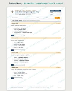 Sprawdzian z angielskiego, klasa 1 szkoły podstawowej — B–E PDF — podgląd, strona 1