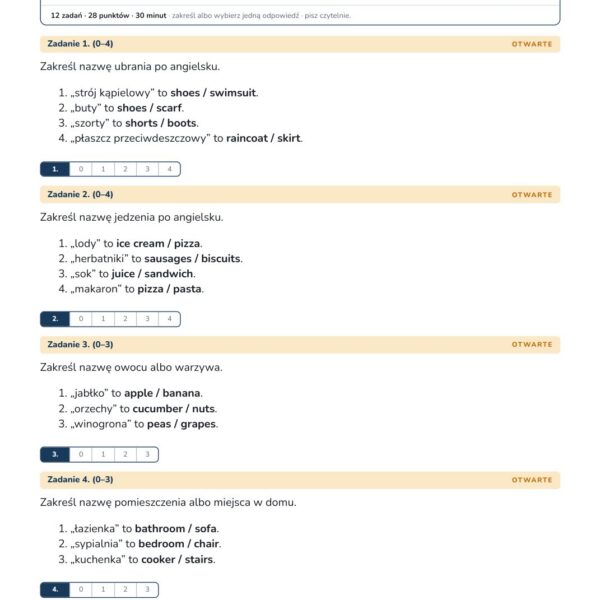 Sprawdzian z angielskiego dla klasy 2