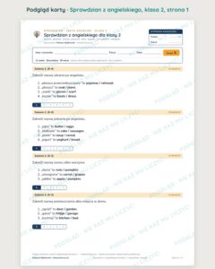 Sprawdzian z angielskiego, klasa 2 szkoły podstawowej — B–E PDF — podgląd, strona 1