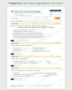 Test roczny z angielskiego, klasa 2 liceum i technikum — B–E — podgląd, strona 1