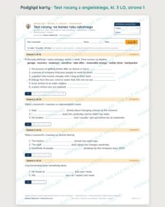 Test roczny z angielskiego, klasa 3 liceum i technikum — B–E — podgląd, strona 1