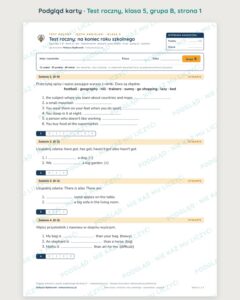Test roczny z angielskiego, klasa 5 — grupy B–E PDF — podgląd, strona 1
