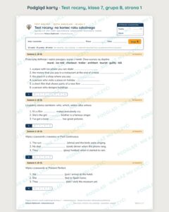 Test roczny z angielskiego, klasa 7 — grupy B–E PDF — podgląd, strona 1
